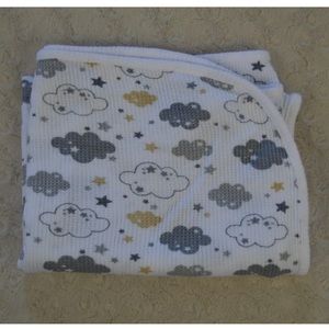 Parent's Choice Clouds Stars Baby Blanket Thermal Waffle Weave Gray White Tan